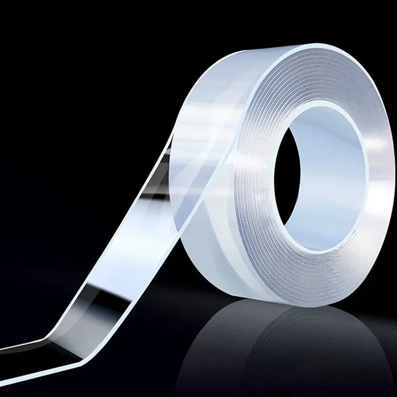 Clear double-sided tape roll with extended strip, waterproof transparent adhesive