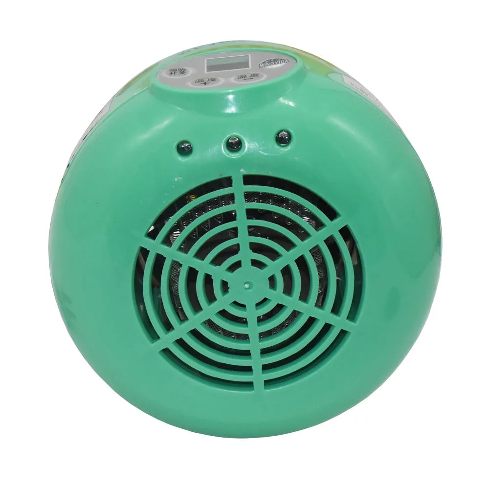 Green 300W thermostatic pet heating lamp for chicken brooders and reptile enclosures with digital temperature control.