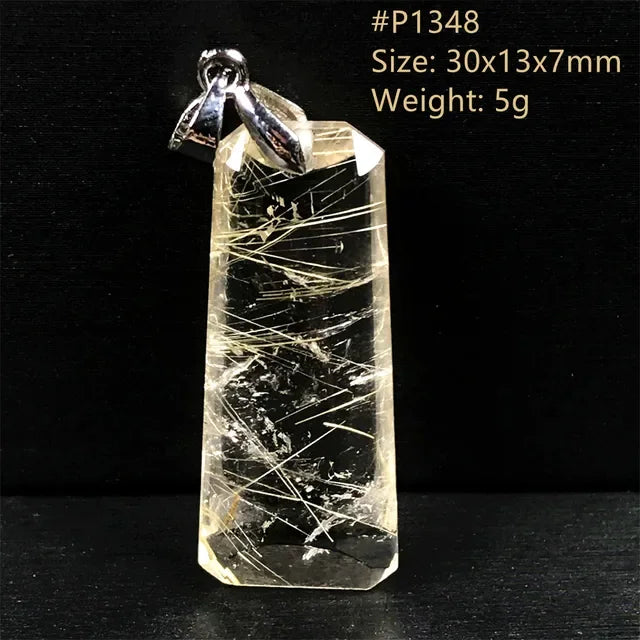Natural Gold Rutilated Quartz Sterling Silver Pendant Necklace for Women & Men Healing Wealth Gift CCGTC Certified AAAAA