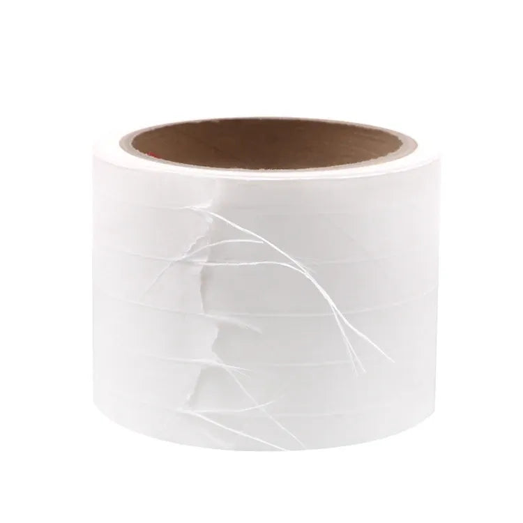 White reinforced water-activated kraft paper tape roll, adhesive-ready for wet sealing