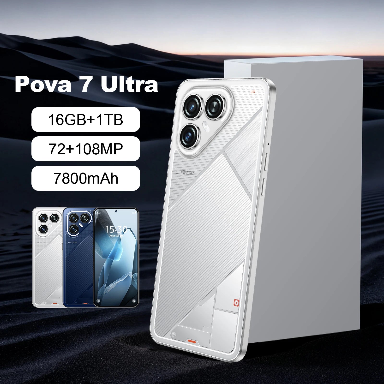 New Arrival Pova7 Ultra Smartphone 2026 5G 16GB 1TB 7.3 Inch 108MP Lens 10 Core Dual SIM Long Standby