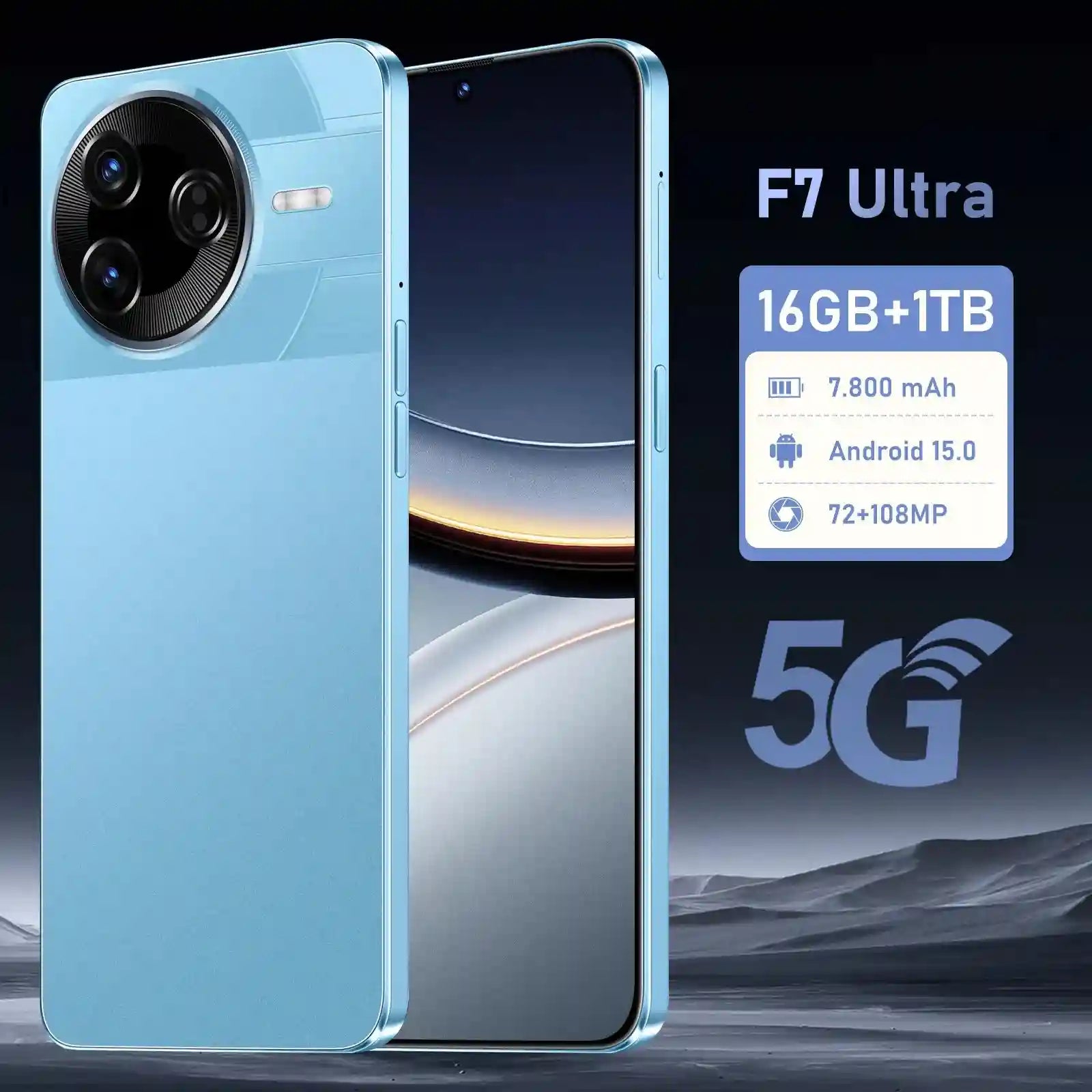 Tidesmit 5G Android 15 Smartphone, 1TB Storage, 16GB RAM Blue 16g 1TB Tidesmit