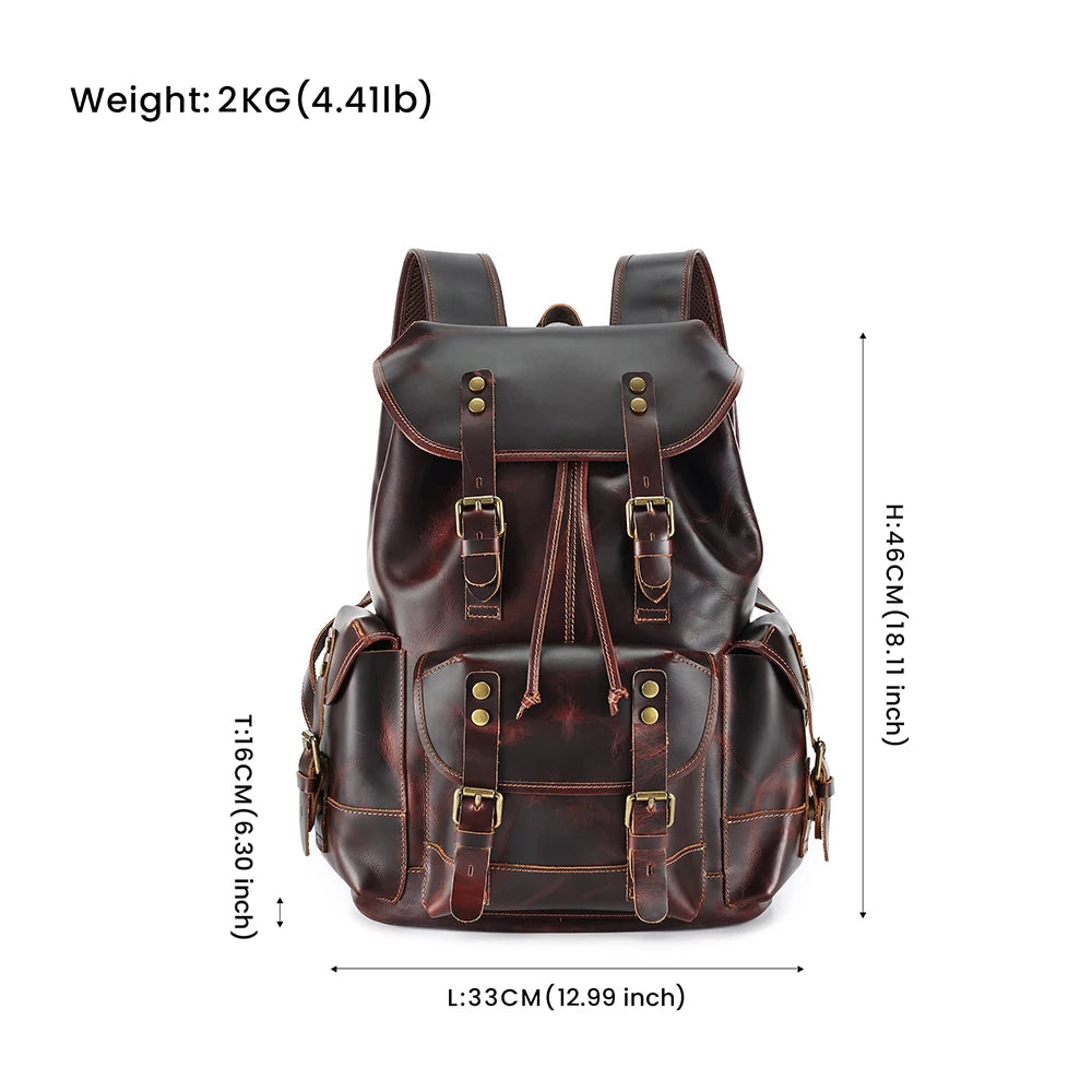 Large Capacity Leather Shoulder Outdoor Sports Backpack Multi-pocket Travel Men's New Backpack Fashion Accessories High-end Birt
