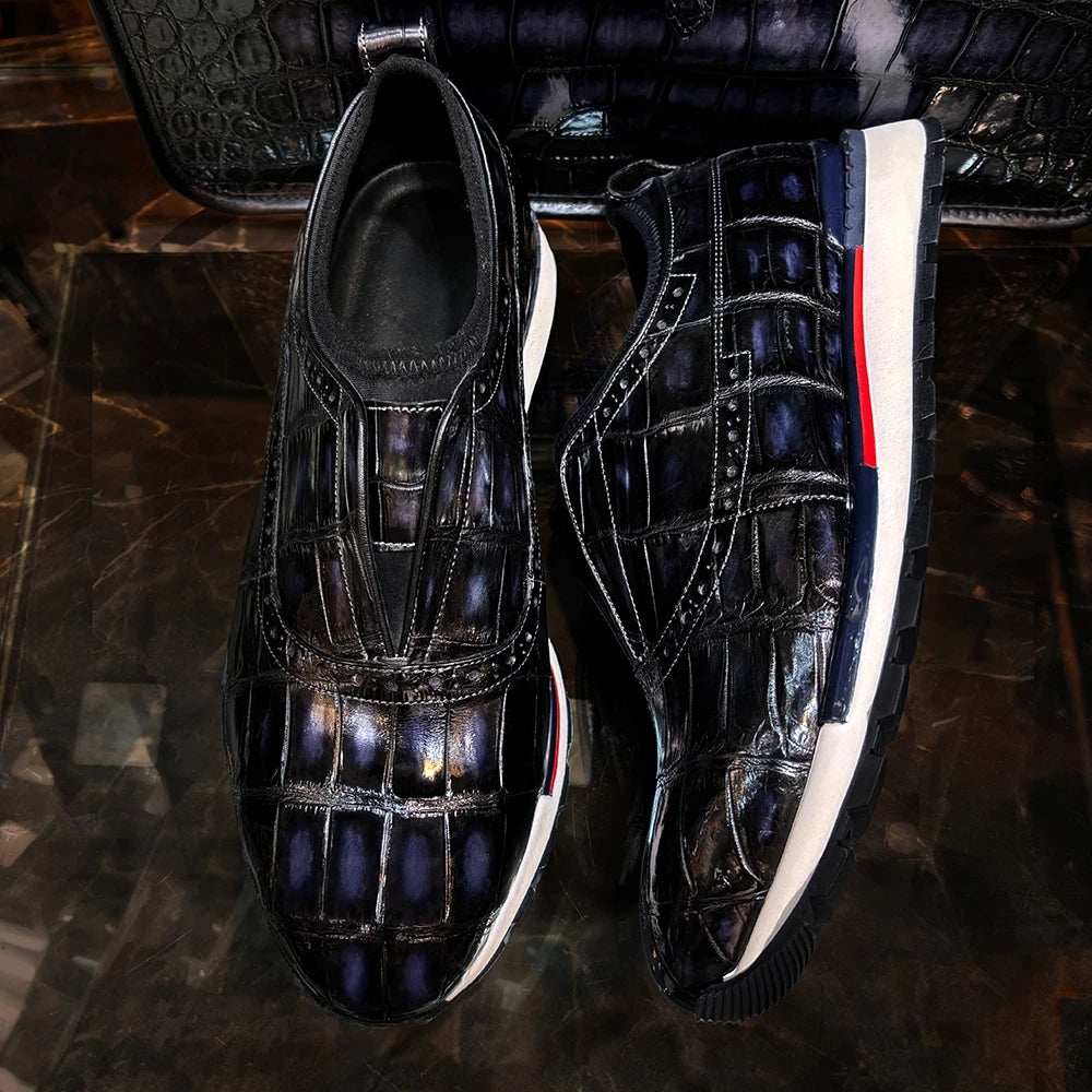 Trendy Crocodile Leather Shoes Fashion Sneakers Rubber Sole Walking Style Shoes Luxury Exquisite Casual Sport Shoes for Men