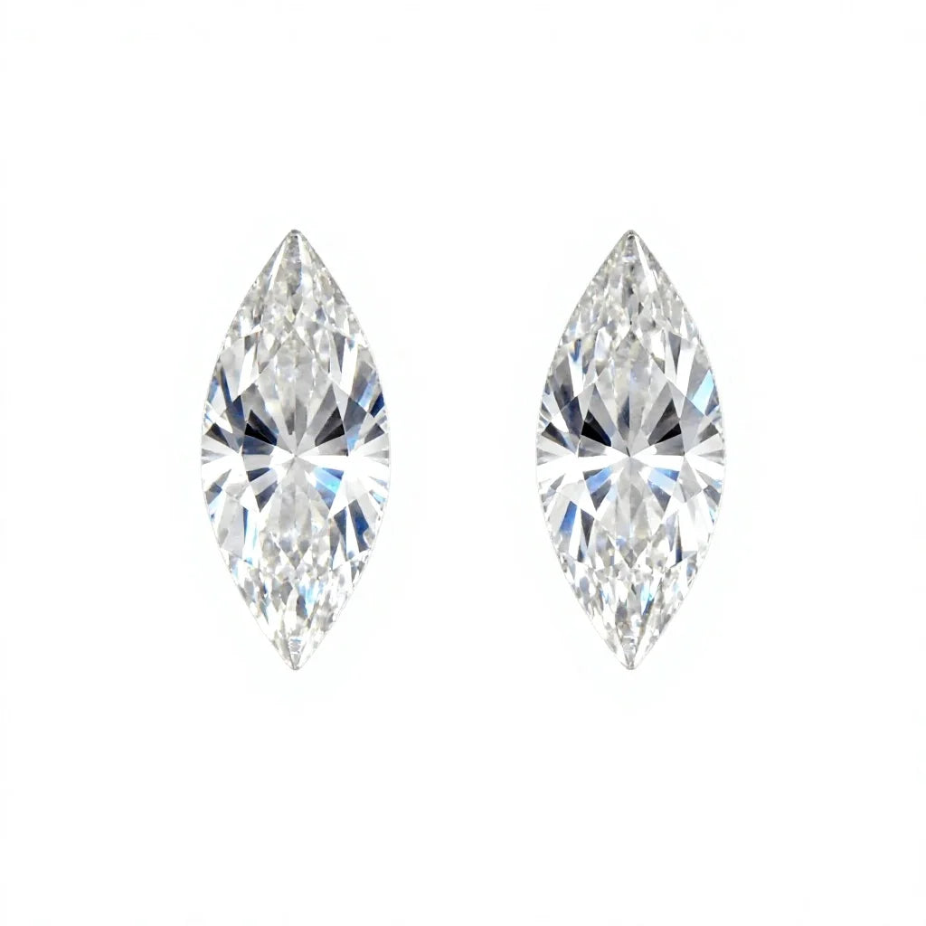 Two marquise-cut lab diamonds with bright faceted sparkle