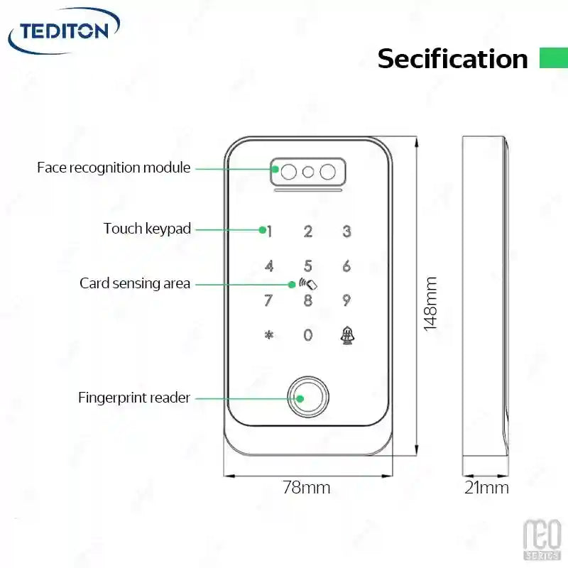 Biometric Door Access Control Kit - Wi-Fi Fingerprint & Face Recognition Tidesmit