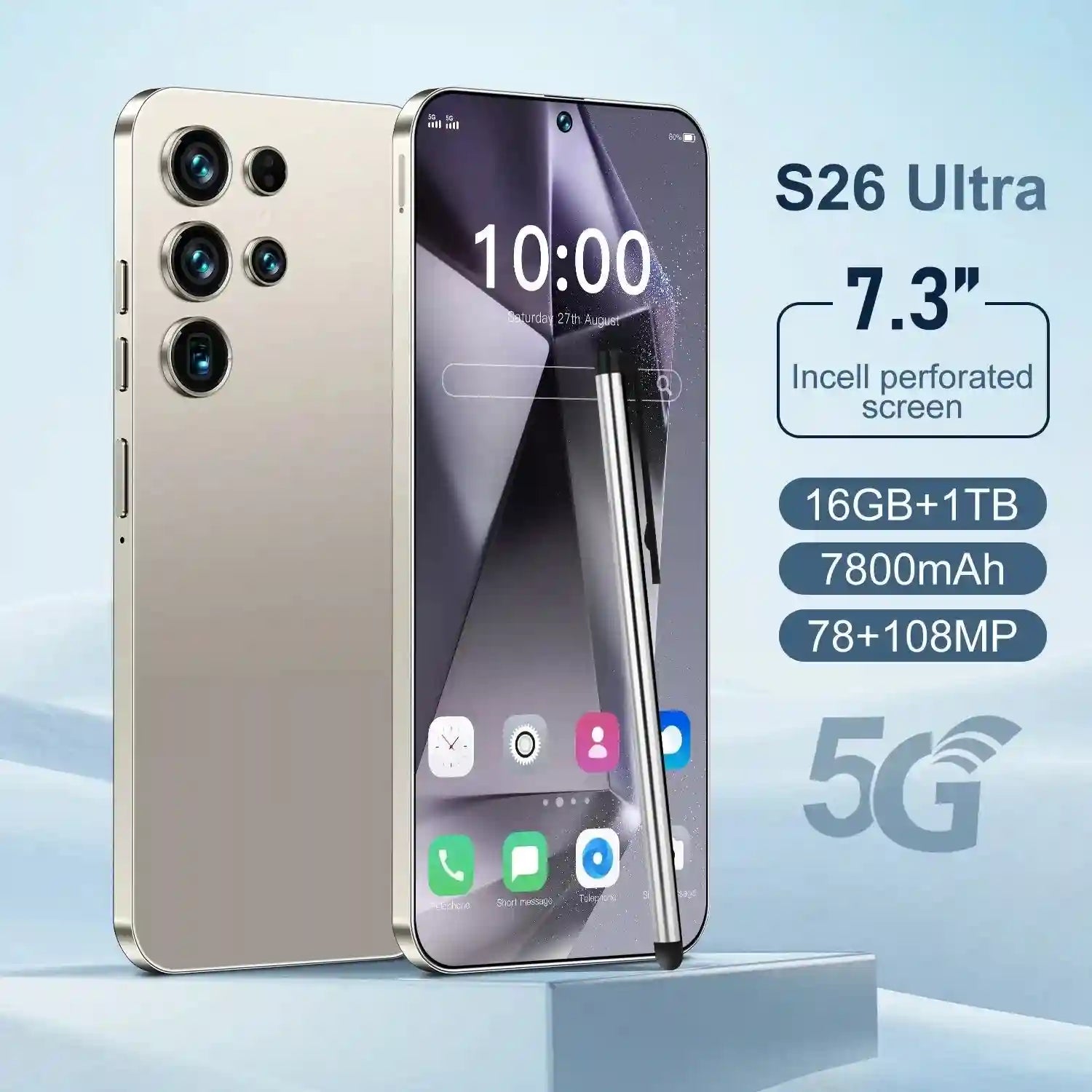 S26 Ultra 5G Smartphone - 7.3 Inch AMOLED Display, 1TB Storage Tidesmit