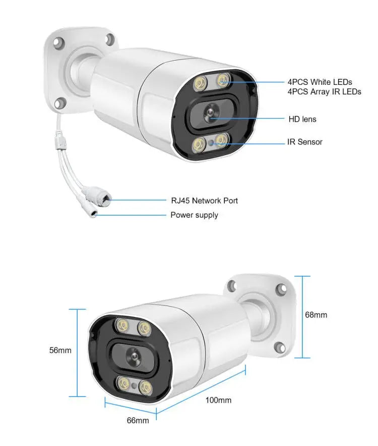Smar 8MP/5MP/4MP/3MP Outdoor POE IP Camera Support AI Face Detection Bulilt-in Microphone Outdoor Waterproof Metal Home Security