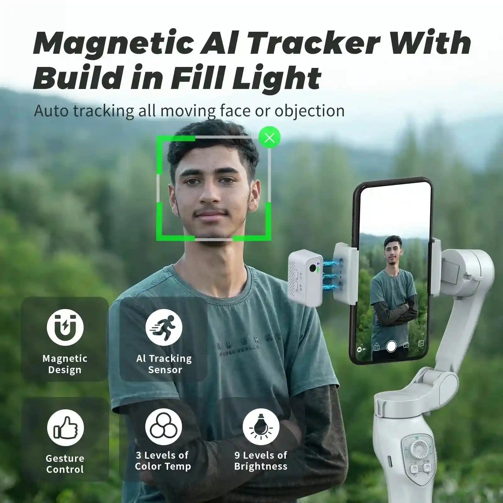 Smartphone Tripod with AI Face Tracking and LED Light - L7Cpro Tidesmit