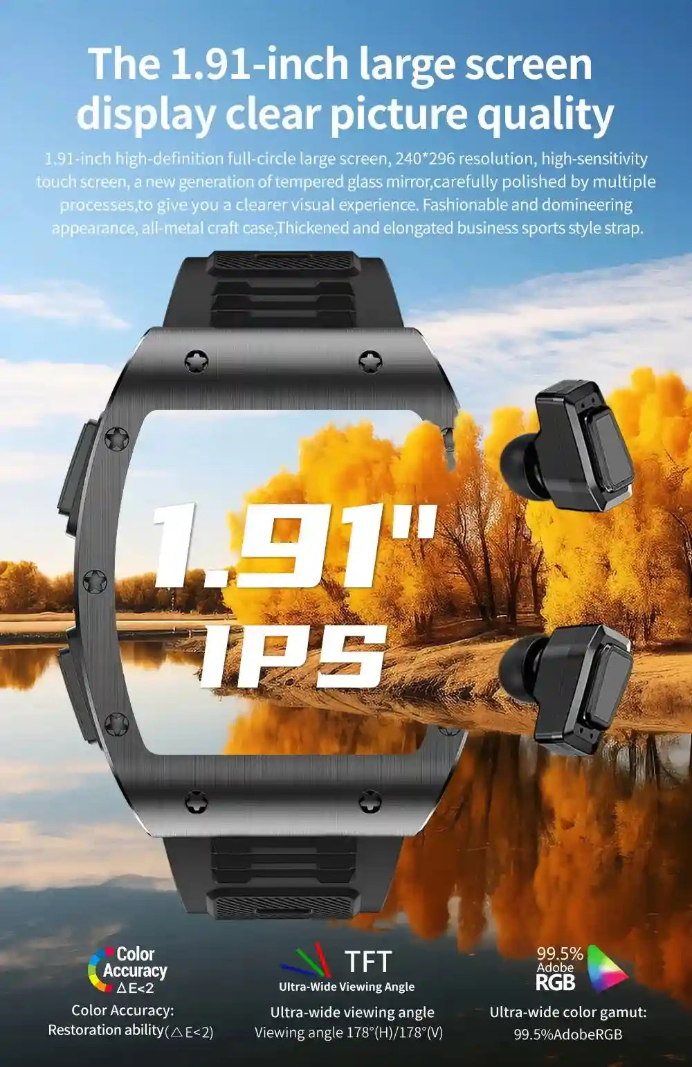 Tidesmit JM09 Smartwatch With Wireless Earbuds - IP67 Waterproof Fitness Tracker Tidesmit