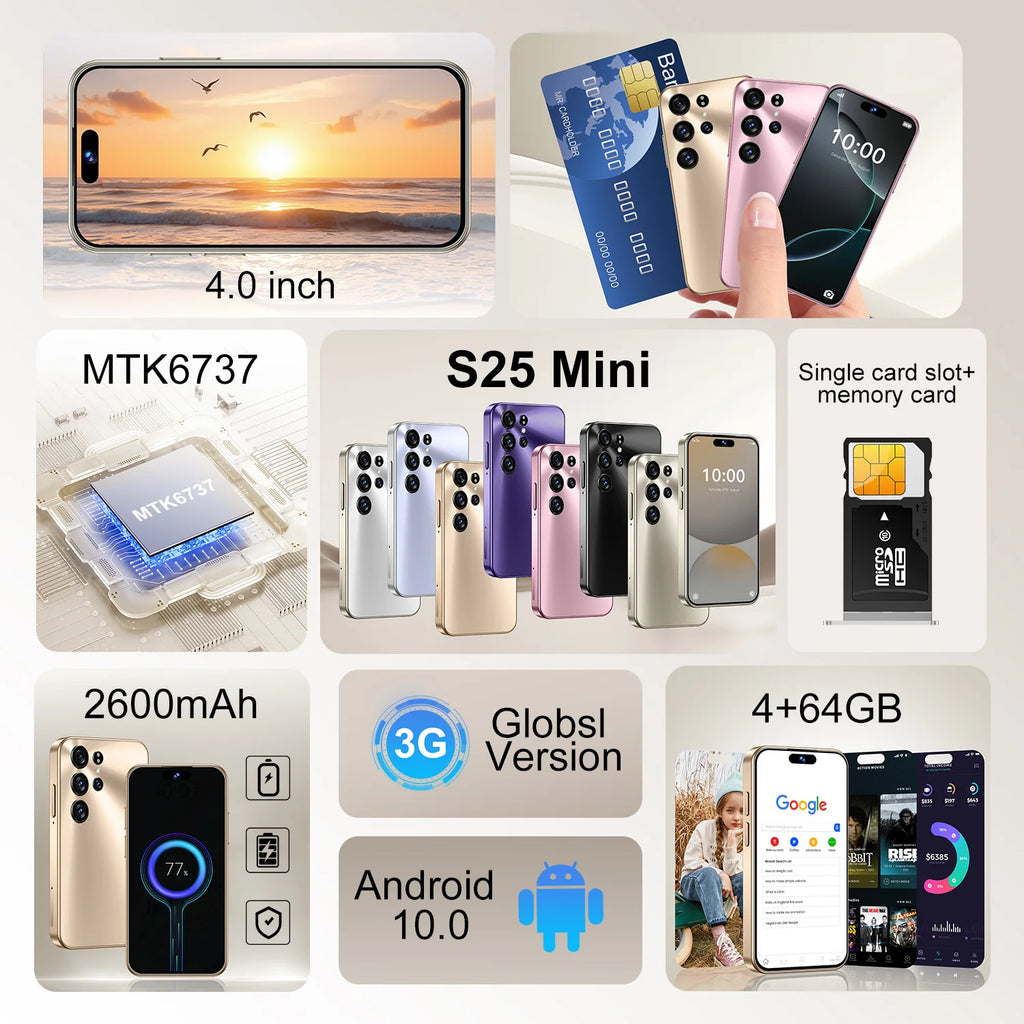 Mini 4G Smartphone: 4-Inch Compact Android with 4GB RAM - Gray Tidesmit