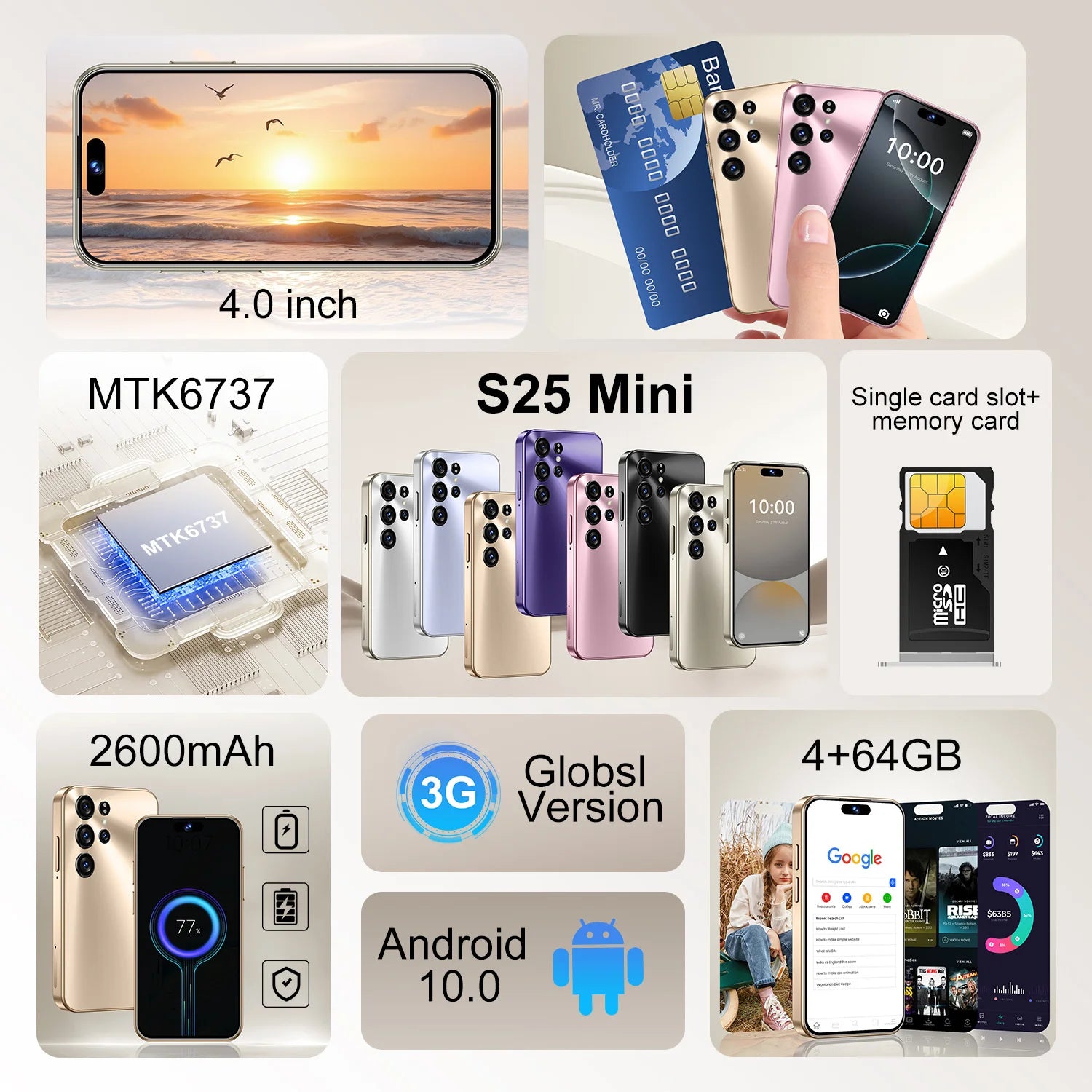 Mini 4G Smartphone: 4-Inch Compact Android with 4GB RAM - Gray Tidesmit
