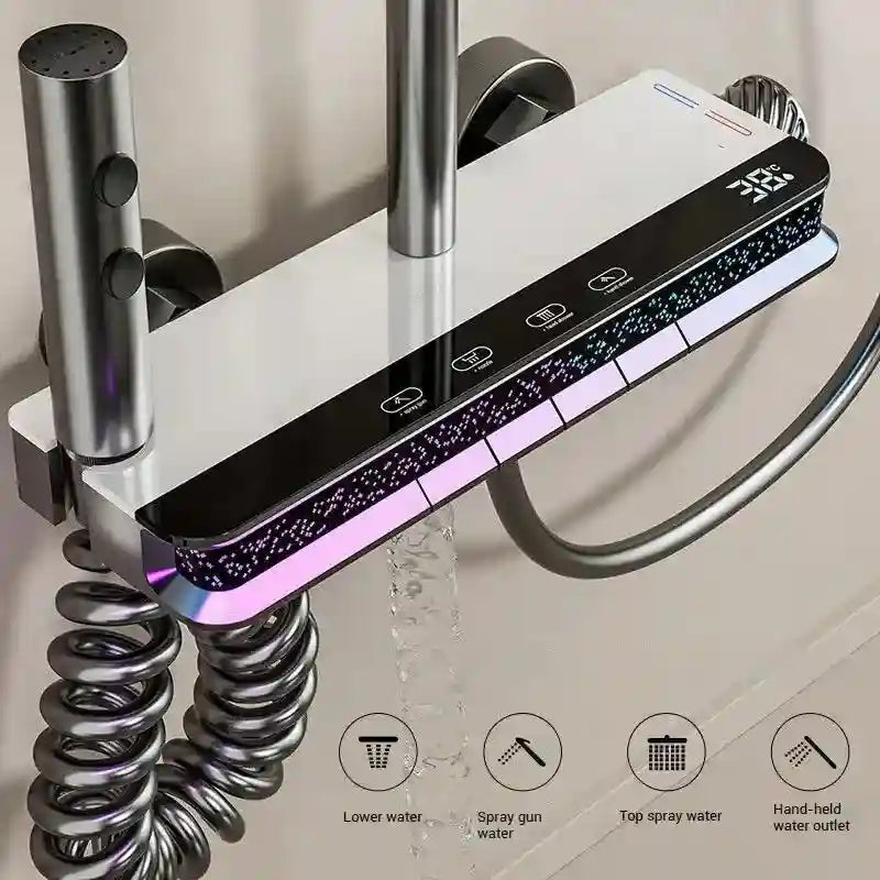 Tidesmit Digital Shower System with LED Temp Display - White Wall Mount Tidesmit