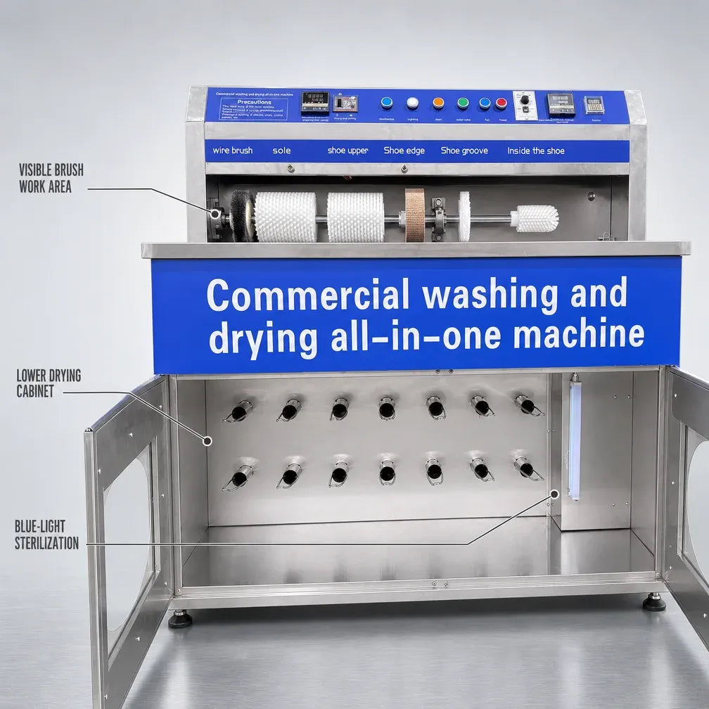 Commercial Shoe Washing Machine Semi Automatic Shoe Dryer All in One Washer Blue Light Sterilization Cabinet