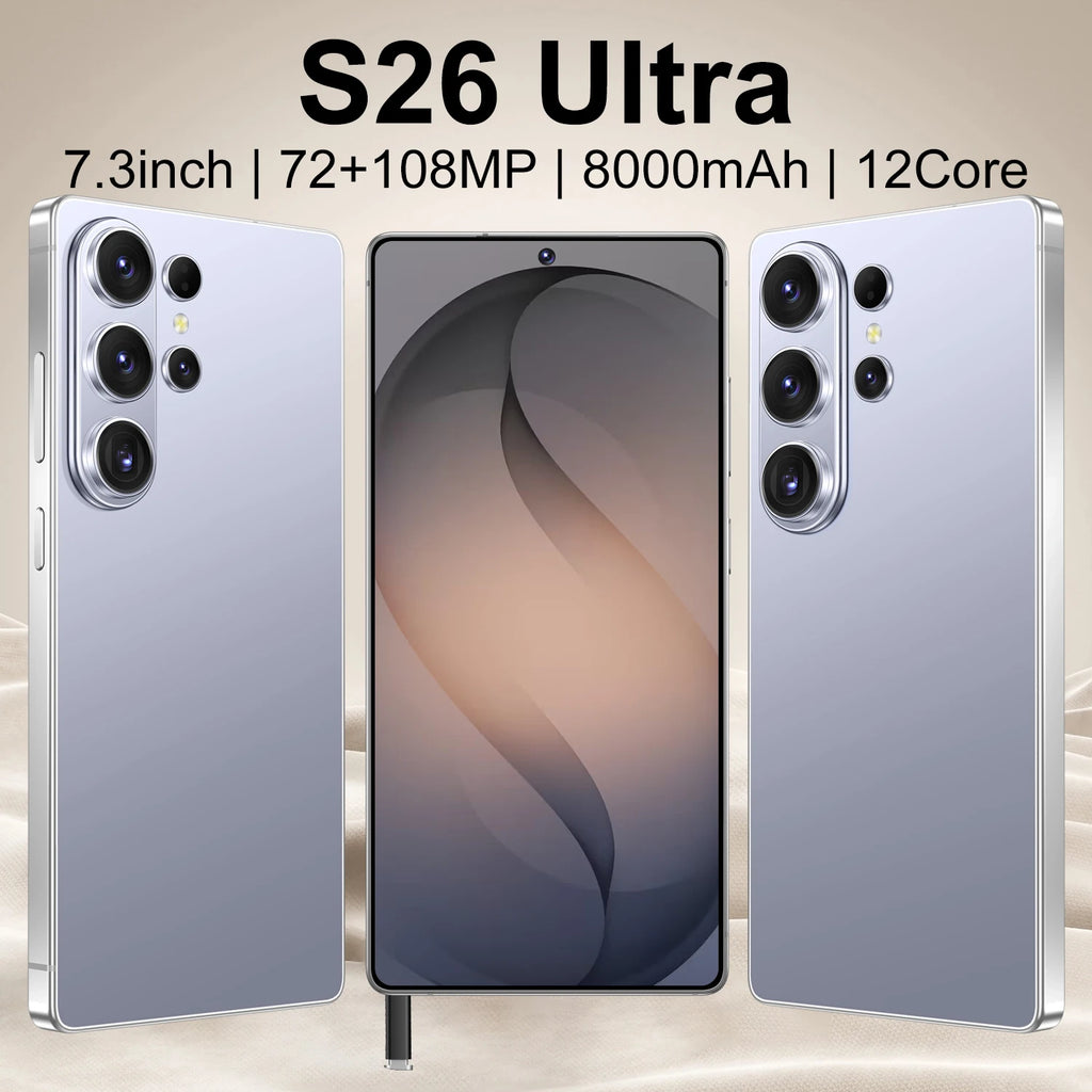 Original S26 Ultra 5G smartphone with 7.3 inch HD display 16GB RAM 1TB storage and 108MP camera profile view
