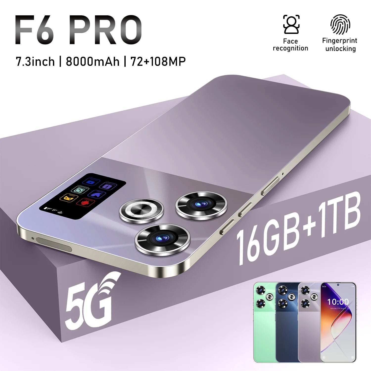 5G Android 14 Smartphone 7.3-Inch 108MP 1TB Storage Gray Gray16G+1TB 16g Tidesmit