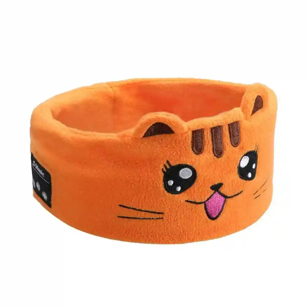 Wireless Kids Headband Headphones - Soft Plush Audio for Travel Cat Tidesmit