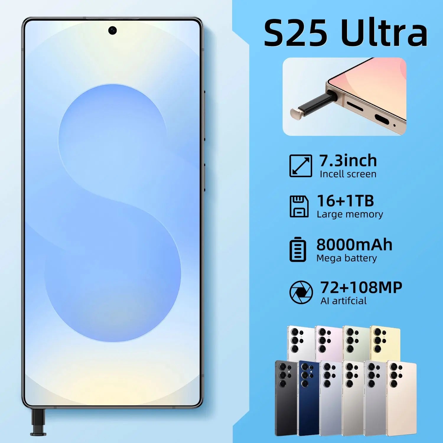 2025 New Arrival Hot S25 Ultra 5G Smartphone S24 Ultra Global Version 4K LED Smart Multilingual LTE Cellular 108MP Rear