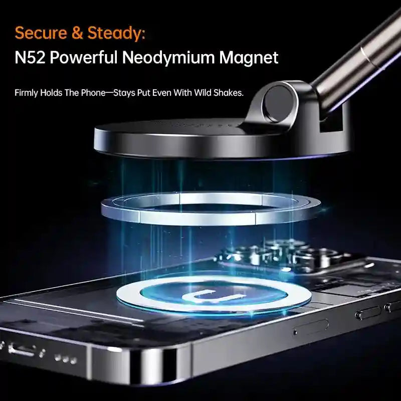 Magnetic Car Phone Mount - 360 Degree Rotating Vacuum Black Tidesmit