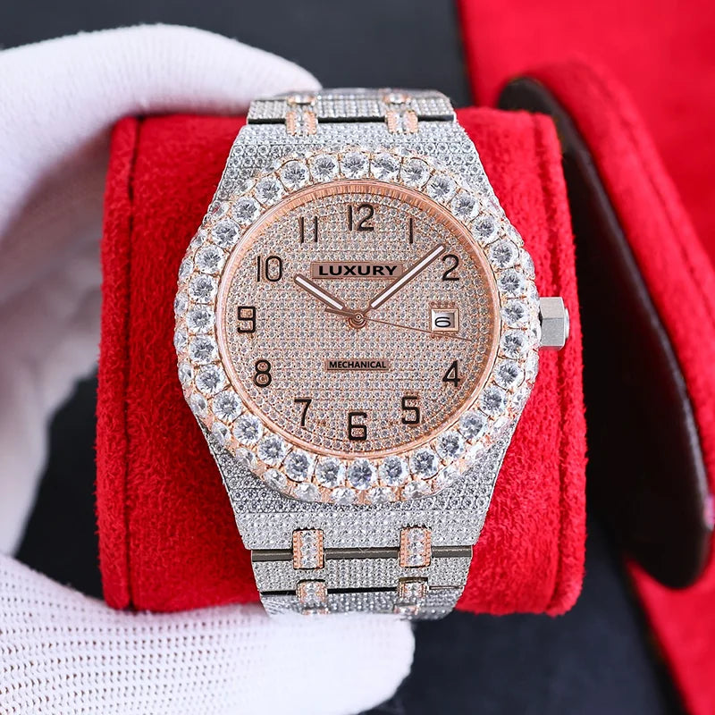Wholesale Customized High Quality Iced Out Men's Mechanical Diver Watch Water Resistant with Moissanite & Diamond Tester