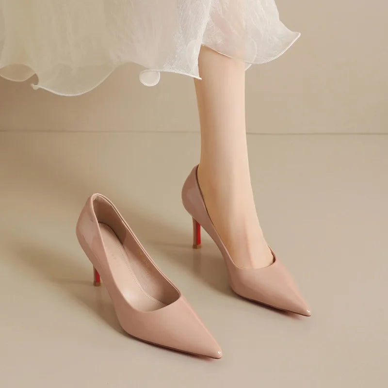 Women's Spring Slip-On Pumps Stiletto Heel Shoes Thin Heels 6-10cm Ultra-High Red Bottom Pointed Toe Professional 2026