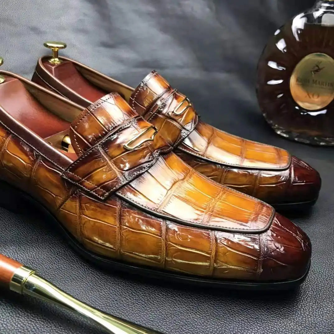 Goodyear Welt High Quality Shoes Men Luxury Handmade Men Shoes Genuine Crocodile Leather Wedding Party Loafers Shoes for Men