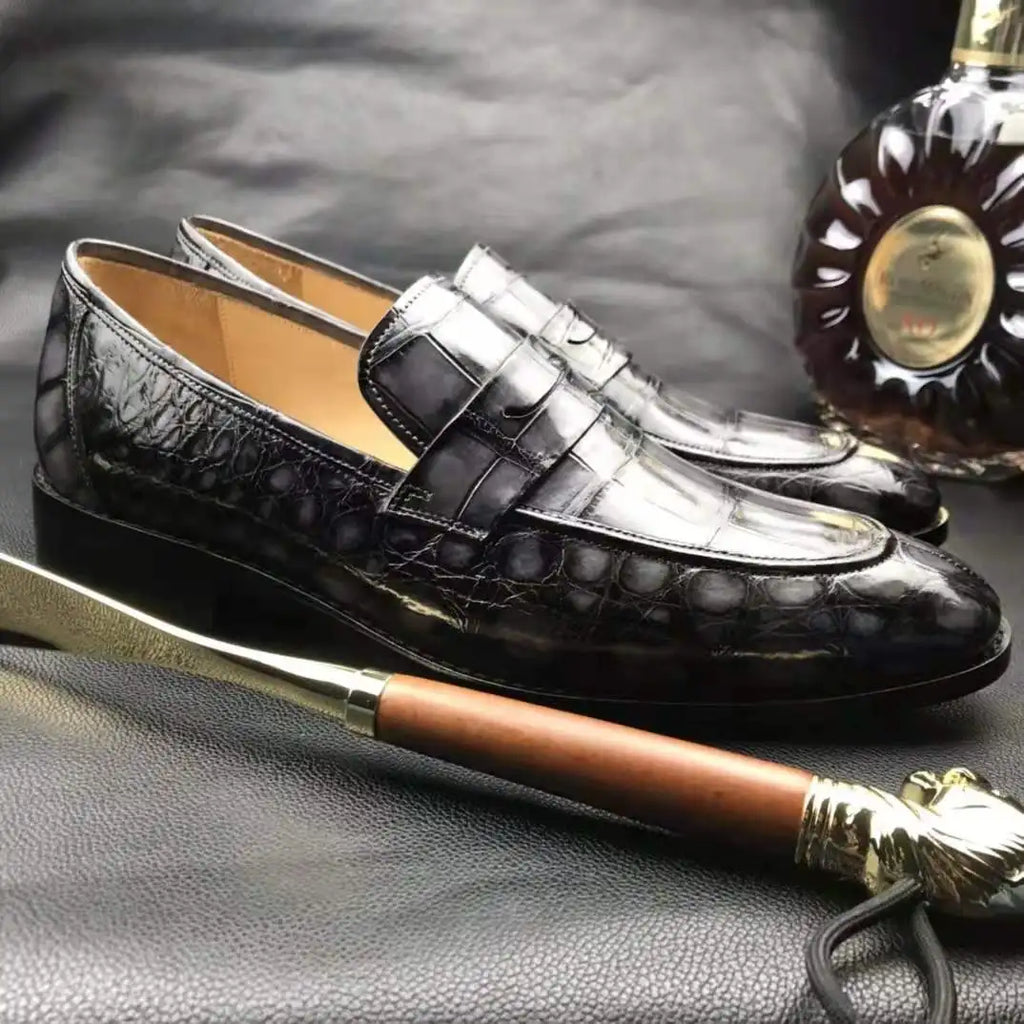 Goodyear Luxury Casual Shoes Mens Fashion crocodile Leather Shoes Loafers Business Elegant Alligator Dresses Men's Casual Shoes