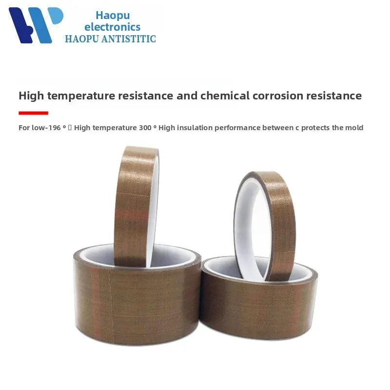Set of brown PTFE tape rolls with white inner cores and adhesive edges