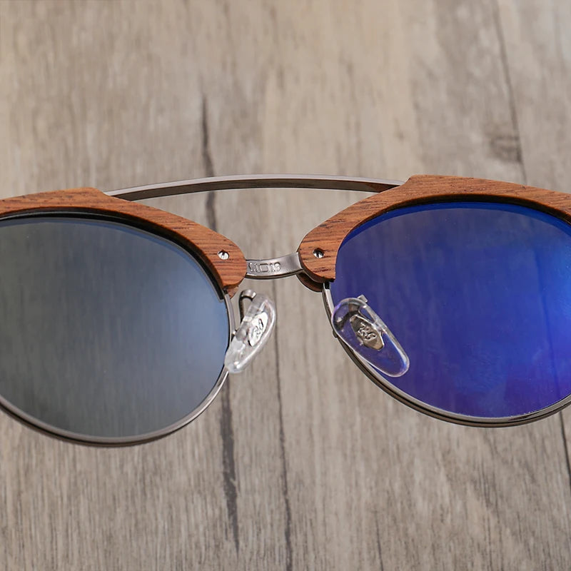 2022 Wholesale Custom Sunglasses Logo Dark Walnut Wood Men's Sunglasses Double Bridge Wooden Polarized Sunglasses for Men Women