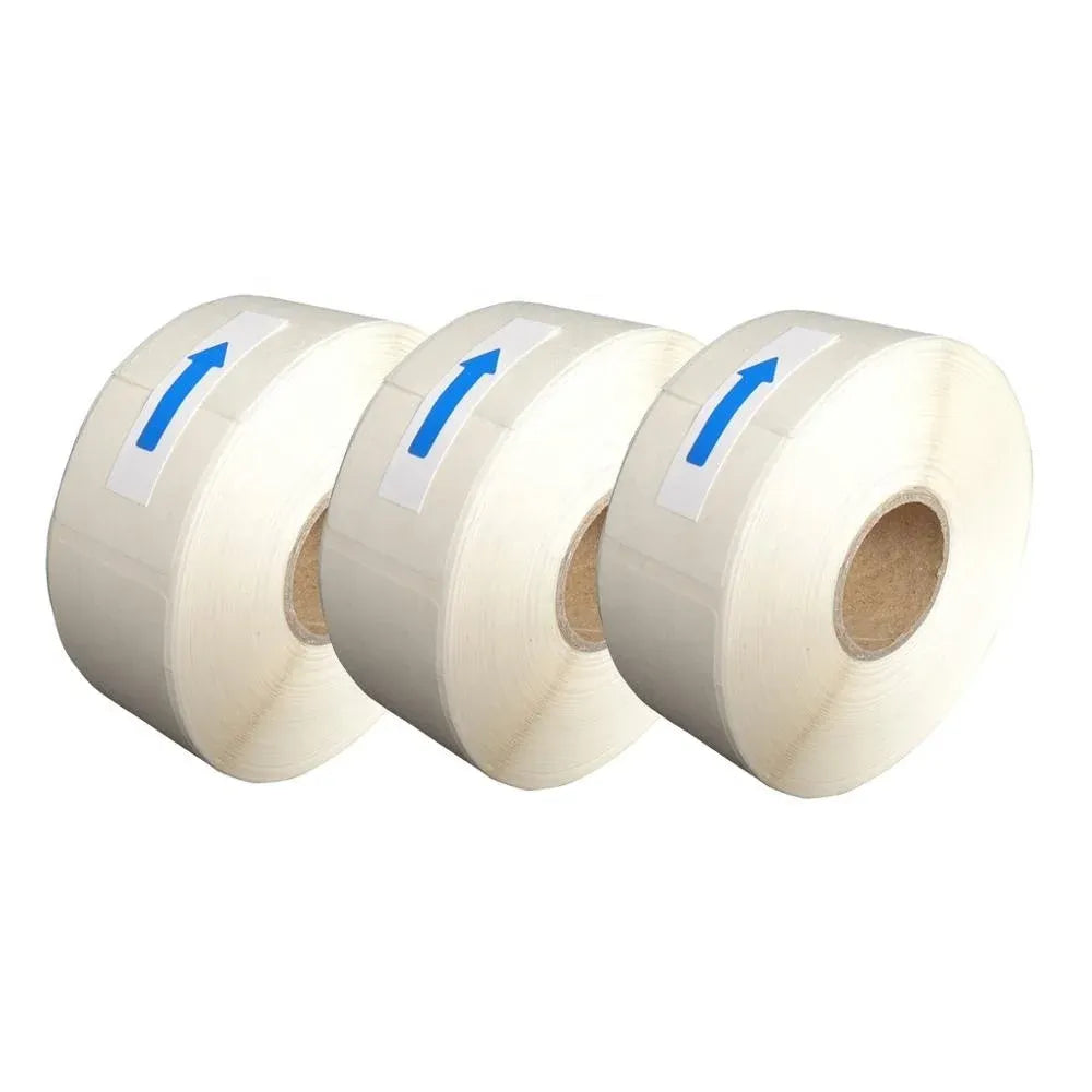 Three white water-soluble label rolls with arrow markers