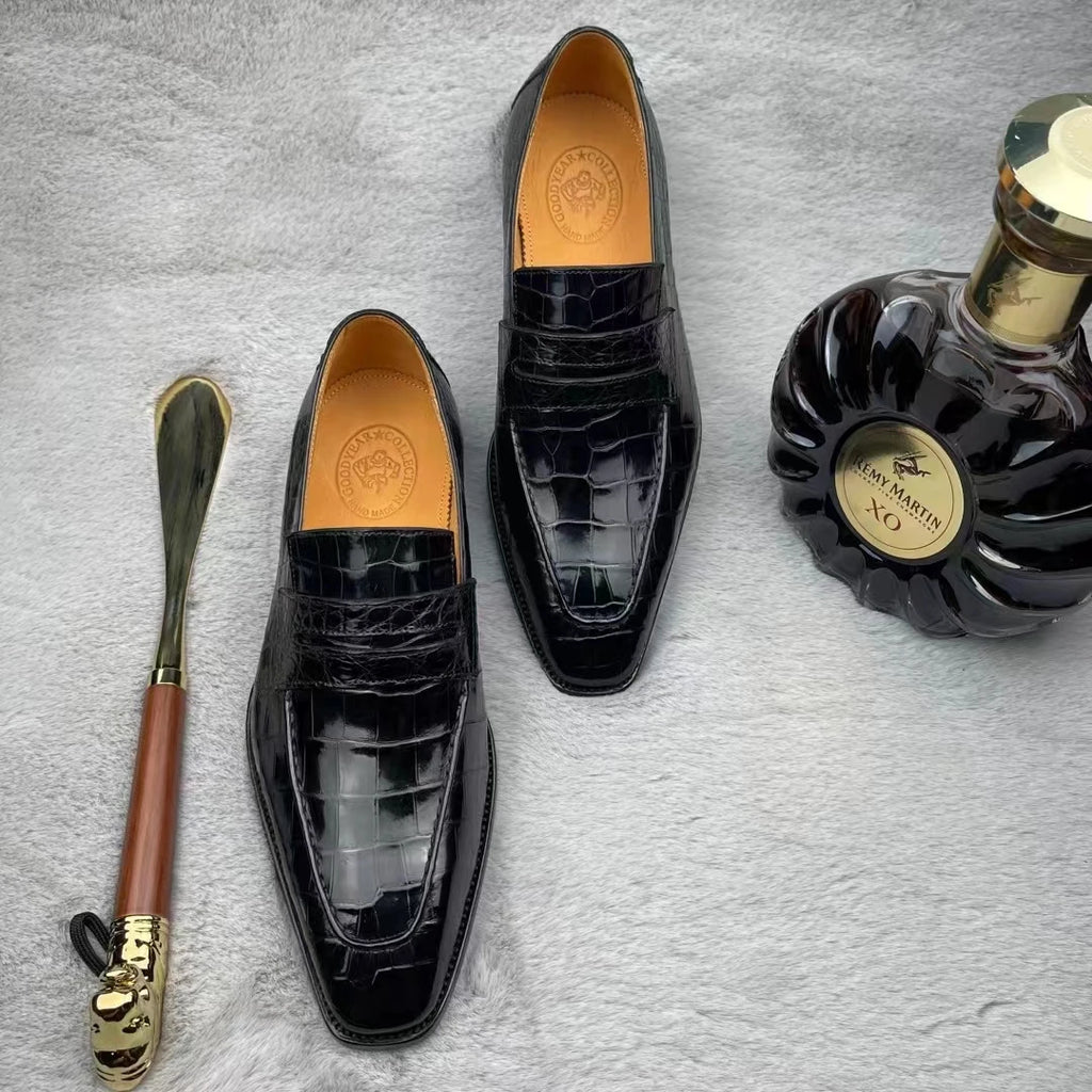 Luxury Genuine Leather Business Loafers Alligator Skin Formal Shoes Men Fiddle Waist Casual Custom Goodyear Party Men's Shoes