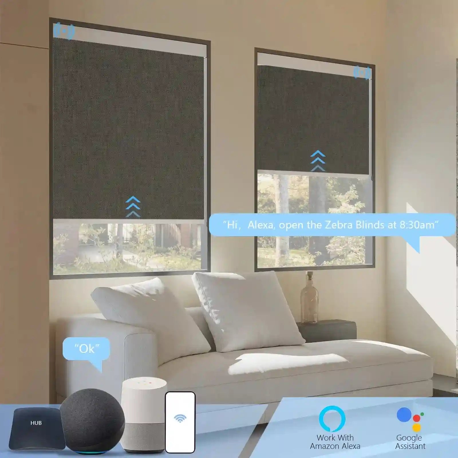 Motorized Zebra Blinds | Custom WiFi Blackout Shades for Smart Homes Tidesmit