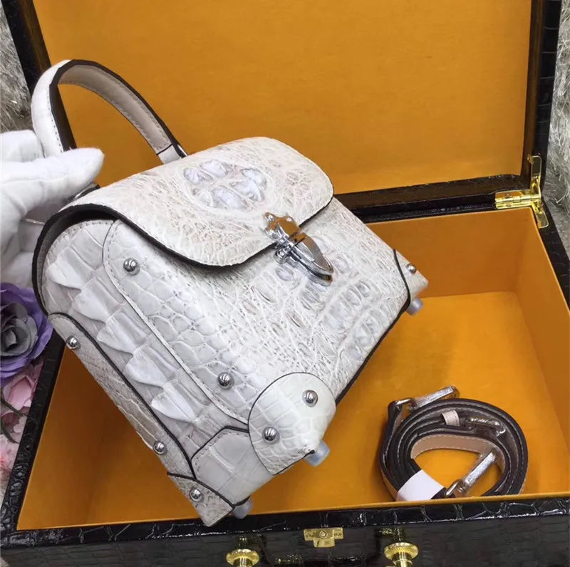 Authentic Exotic Crocodile Skin Women's Small White Purse Genuine Real Alligator Leather Lady Handbag Female Cross Shoulder Bag