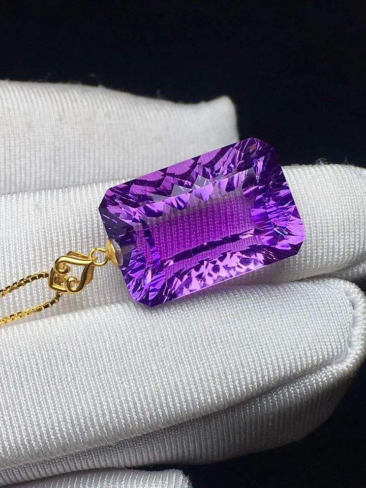 18mm Natural Purple Amethyst Pendant Necklace for Women Gift 18K Gold Healing Crystal Beads Stone Gemstone Silver Chains AAAAA