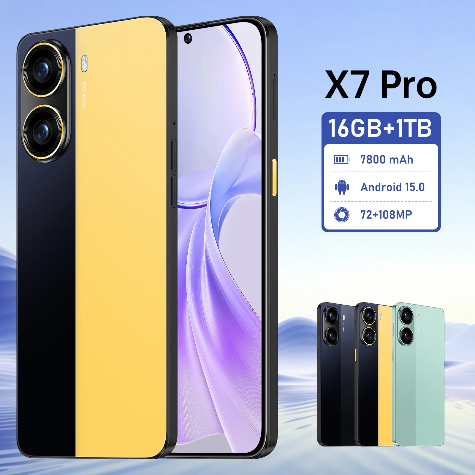 2026 Trending X7 Pro Android Smartphone 7800mAh Big Battery 7.3" Display Multi-Language System