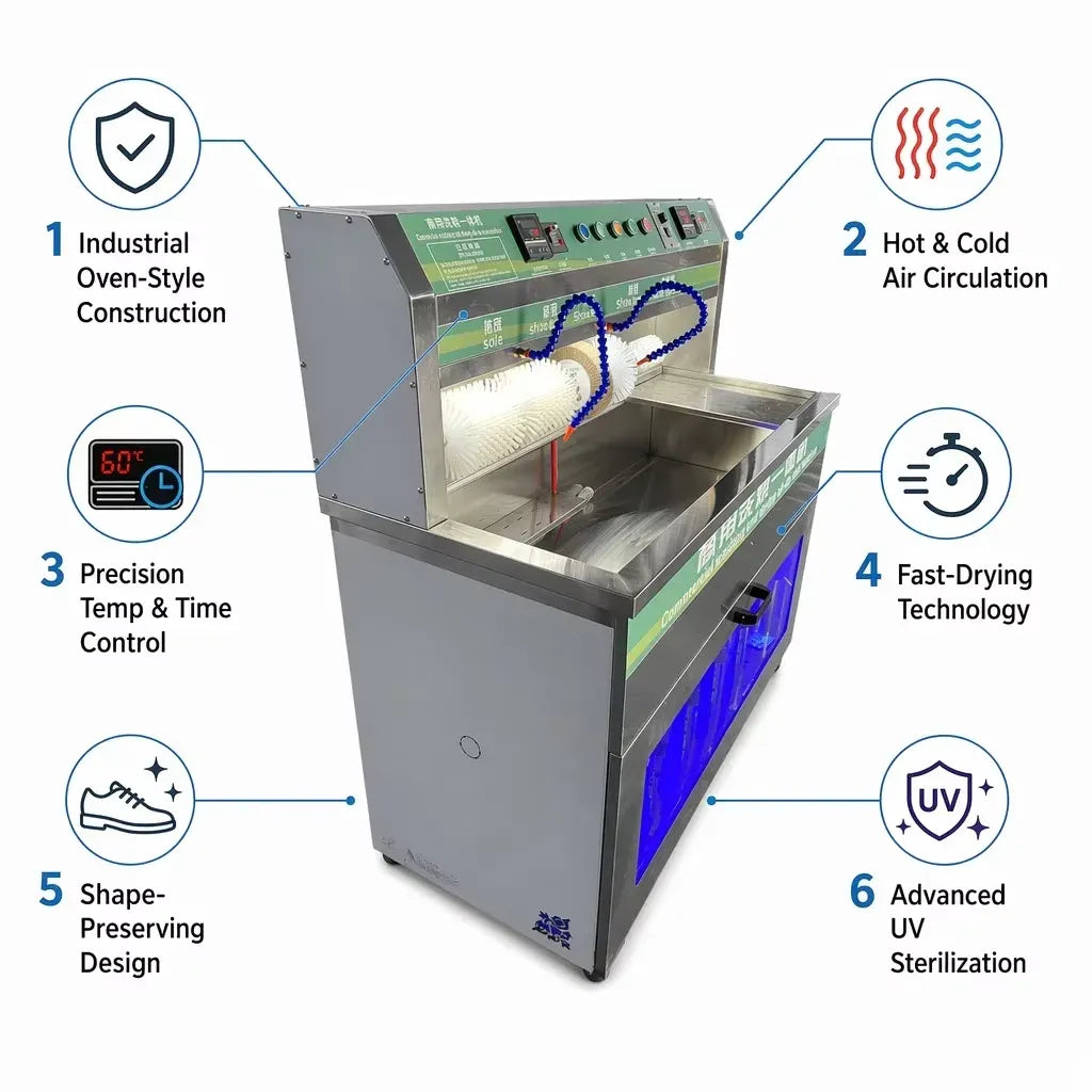Commercial Shoe Washing & Drying Machine Reliable Shape Preserving Design for Work Shoes Schools Hotels Hospitals & Laundries