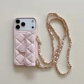 High End Embossed PU Leather Solid Color Crossbody Chain Wallet Card Anti-drop Cover Mobile Phone Cases for 15 Pro
