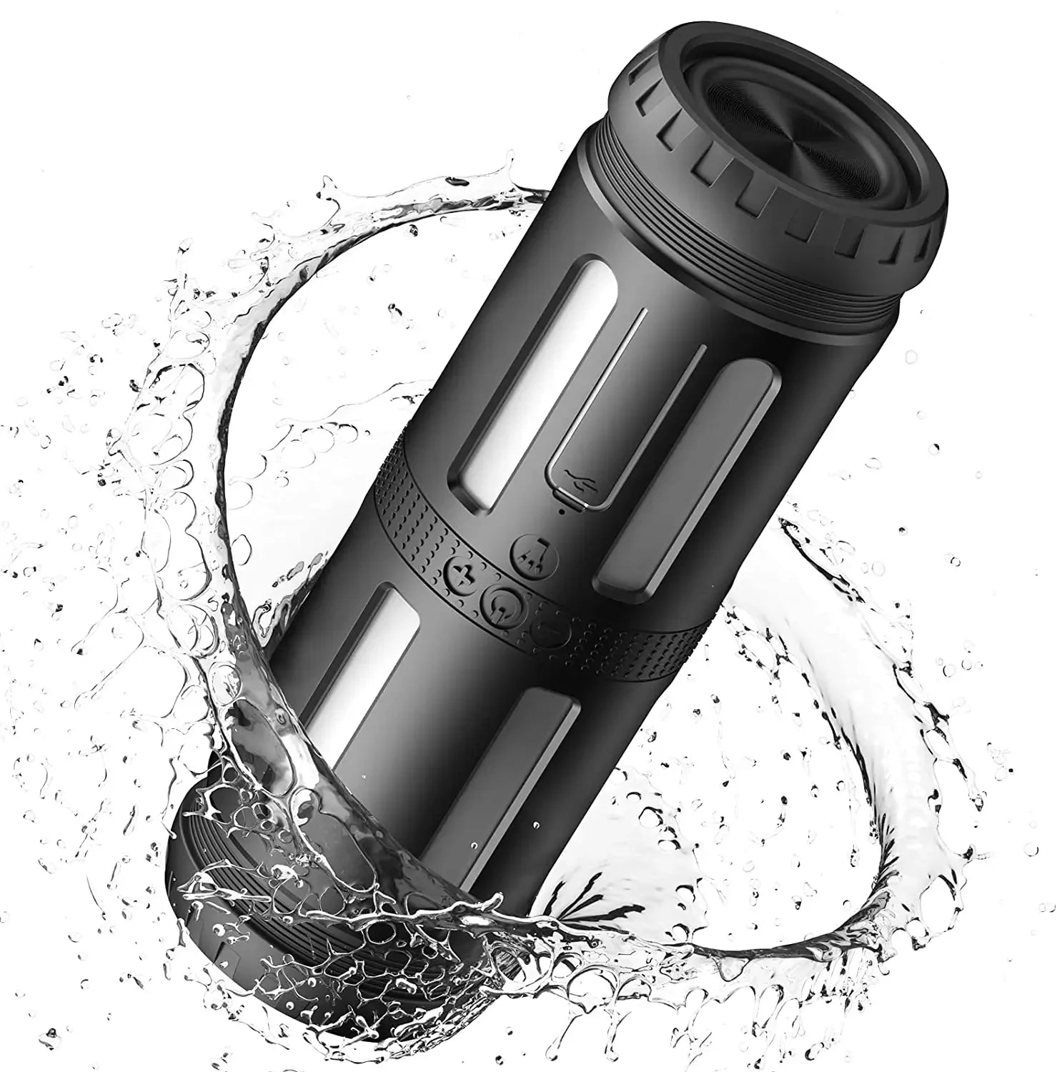 Portable Bluetooth Speaker with FM Radio, LED Lamp & 360 Sound - Black My Store