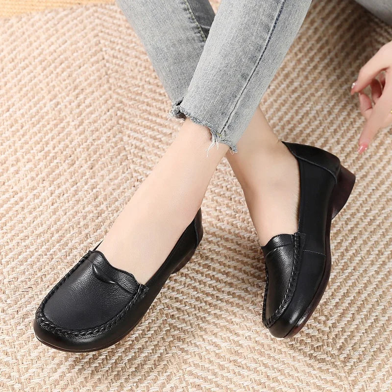 Casual Women's Genuine Leather Flat Loafers Light Weight Slip-On Shoes for Summer & Spring Fashionable & Trendy