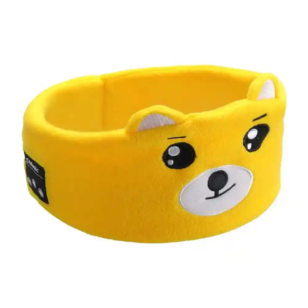 Wireless Kids Headband Headphones - Soft Plush Audio for Travel Yellow Bear Tidesmit