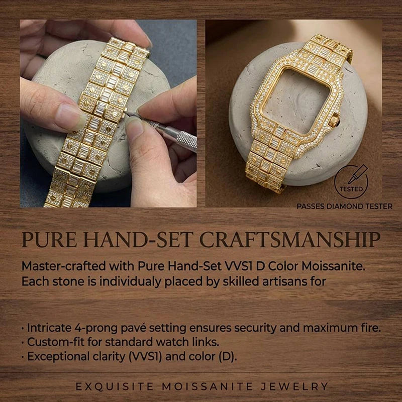 Custom logo Sapphire Crystal Luxury Moissanite Watch Waterproof Dial Stainless Steel Automatic Mechanical Diamond Watch Case