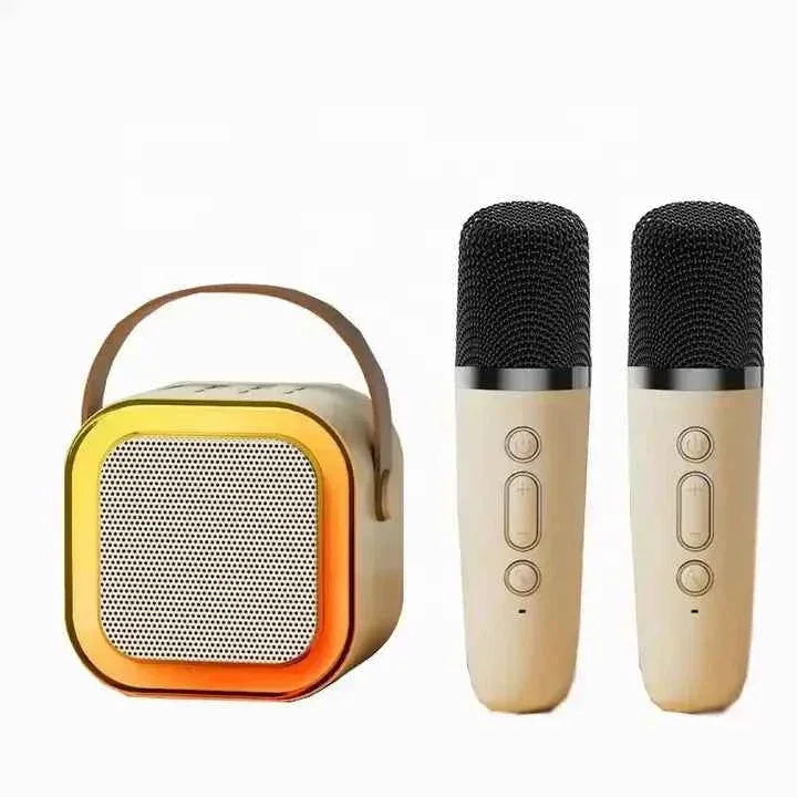 Portable Bluetooth Speaker with Wireless Microphone and RGB Lights cream white My Store