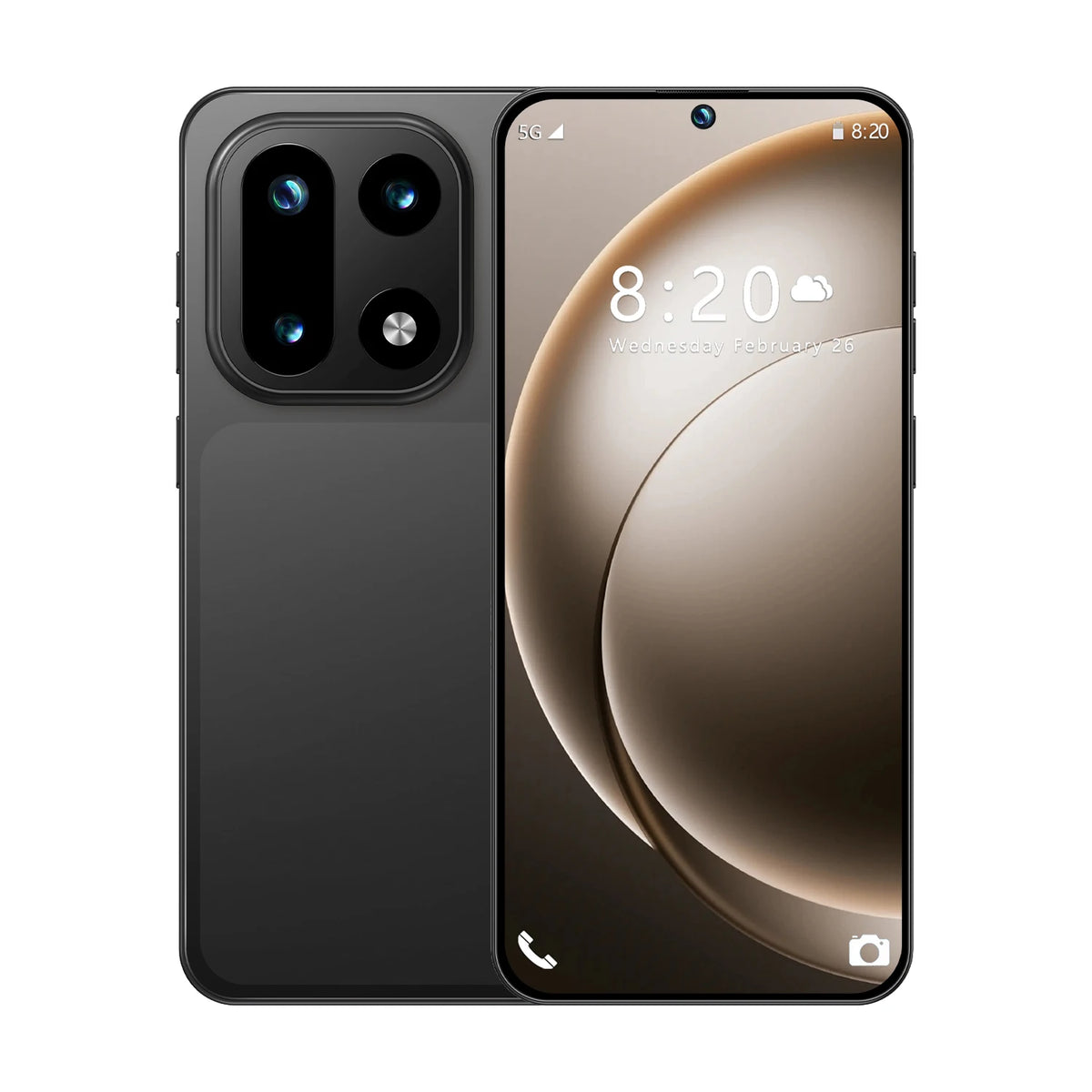 Black unlocked smartphone with triple rear camera and front display