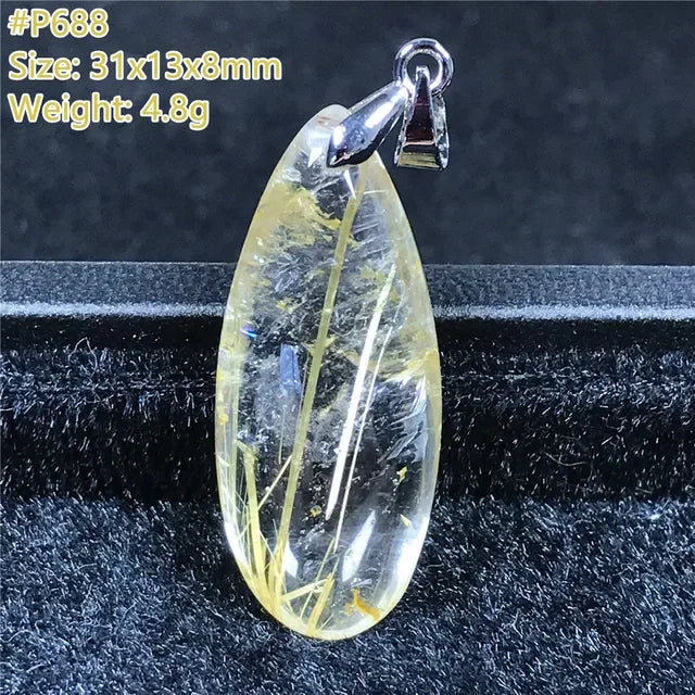 Natural Gold Rutilated Quartz Sterling Silver Pendant Necklace for Women & Men Healing Wealth Gift CCGTC Certified AAAAA