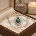 Mehrajuddin Gems Opal Oval Cut Link Pendant Necklace Silver Plated Alloy Classic Children's Solitaire Wings Bezel Setting Gift