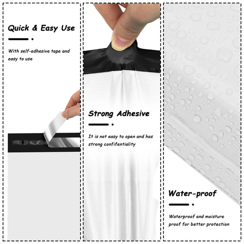 Self-sealing waterproof shipping bag, white poly with adhesive strip and water-resistant surface