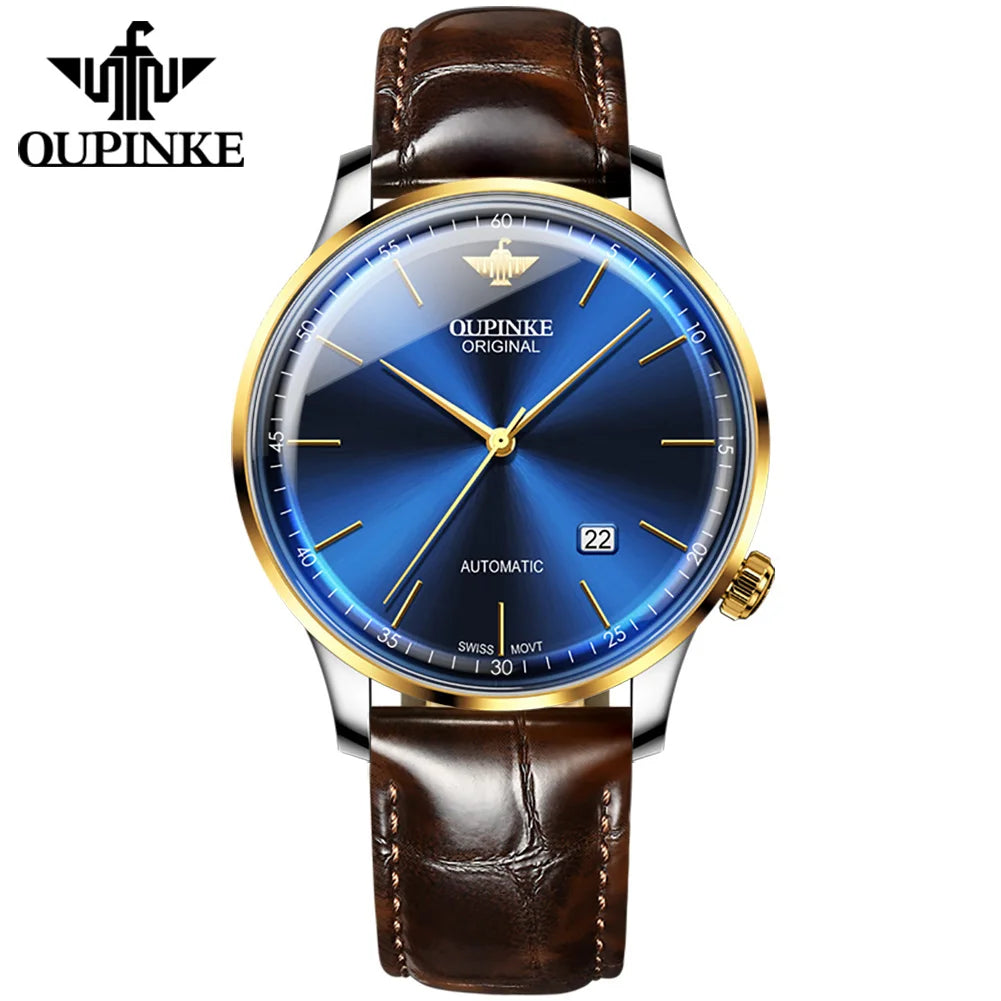 OUPINKE 3269 Original Luxury Ultra Thin Watch Men Automatic Mechanical Slim with Date Brand Leather Wristwatch Relogio Masculino