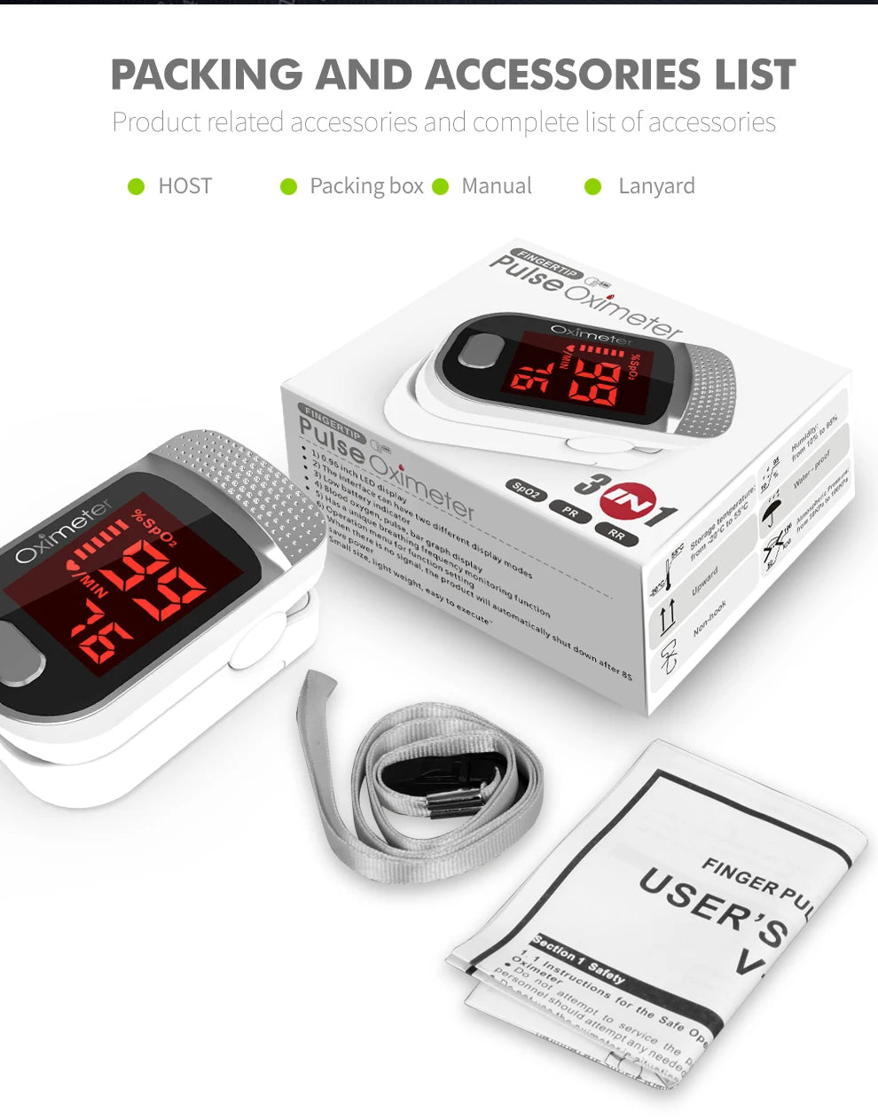JianyouCare Finger Pulse Oled Oximeter Portable RR Blood Oxygen Saturation Meter Respiratory Rate Oximetro De Dedo Pulsioximetro