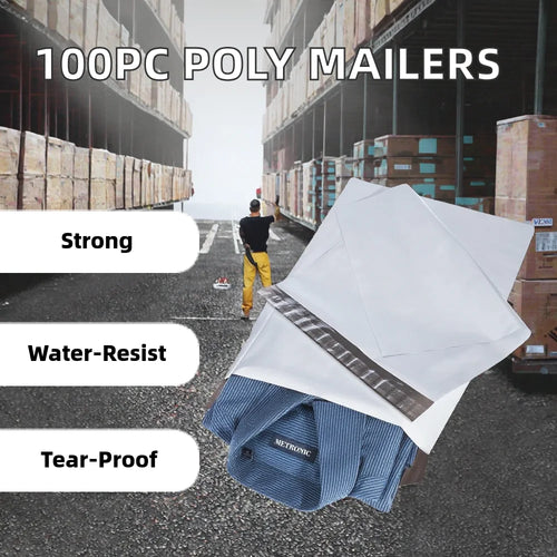 White poly mailer envelope stacks with self-adhesive strip for shipping