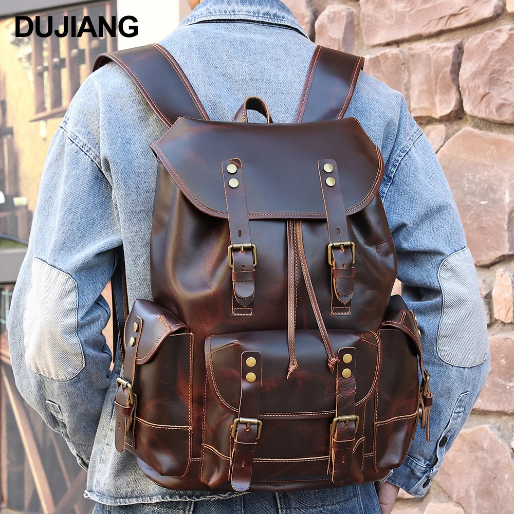 Large Capacity Leather Shoulder Outdoor Sports Backpack Multi-pocket Travel Men's New Backpack Fashion Accessories High-end Birt